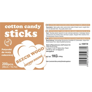  Patyczki do waty cukrowej bukowe 40cm/4mm z atestem PZH 200szt - zdj. dodatkowe 3