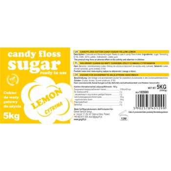 Kolorowy smakowy cukier do waty cukrowej żółty o smaku cytrynowym 5kg - zdj. dodatkowe 2