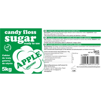  Kolorowy smakowy cukier do waty cukrowej zielony o smaku jabłkowym 5kg - zdj. dodatkowe 2