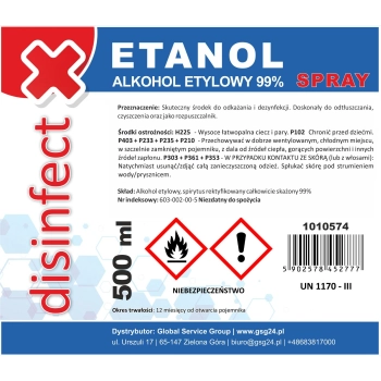  ETANOL - Alkohol etylowy skażony DISINFECT 99% spray 500ml - zdj. dodatkowe 1