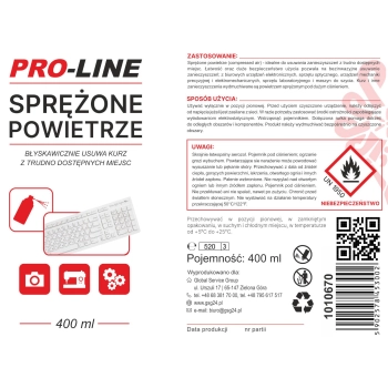  Sprężone powietrze do czyszczenia elektroniki maszyn do szycia PRO-LINE spray 400ml - zdj. dodatkowe 1