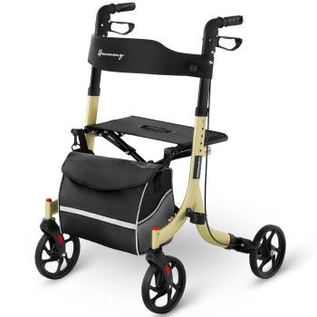  Balkonik chodzik podpórka dla seniora z siedziskiem i torbą na zakupy do 136kg - złoty - zdj. dodatkowe 1