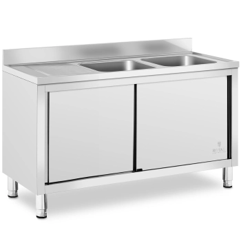  Zlew basen gastronomiczny dwukomorowy z szafką z drzwiami przesuwnymi 140 x 70 x 95 cm - zdj. dodatkowe 1