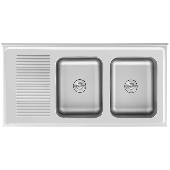  Zlew basen gastronomiczny dwukomorowy z szafką z drzwiami przesuwnymi 140 x 70 x 95 cm - zdj. dodatkowe 4