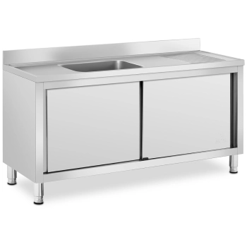  Zlew basen gastronomiczny jednokomorowy z szafką z drzwiami przesuwnymi 160 x 60 x 94.5 cm - zdj. dodatkowe 1