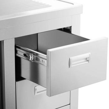  Zlew basen gastronomiczny dwukomorowy z szafką z drzwiami przesuwnymi szufladami stalowy 160 x 60 x 95 cm - zdj. dodatkowe 2