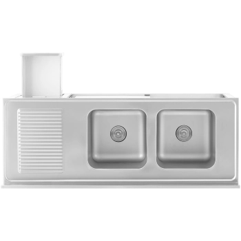  Zlew basen gastronomiczny dwukomorowy z szafką z drzwiami przesuwnymi szufladami stalowy 160 x 60 x 95 cm - zdj. dodatkowe 4