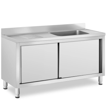  Zlew basen gastronomiczny jednokomorowy z szafką z drzwiami przesuwnymi prawy 140 x 60 x 94.5 cm - zdj. dodatkowe 1