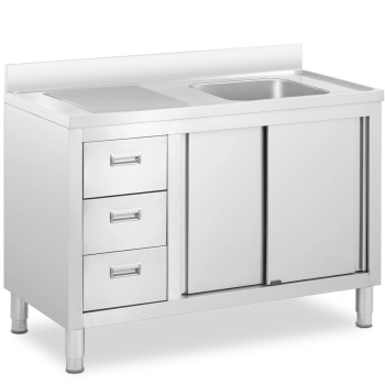  Zlew basen gastronomiczny jednokomorowy z szafką z drzwiami przesuwnymi szufladami stalowy 120 x 60 x 94 cm - zdj. dodatkowe 1