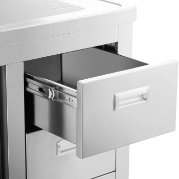  Zlew basen gastronomiczny jednokomorowy z szafką z drzwiami przesuwnymi szufladami stalowy 100 x 60 x 94.5 cm - zdj. dodatkowe 2