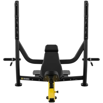  Ławka ławeczka treningowa skośna pod sztangę do wyciskania głową w górę czarno-żółta - zdj. dodatkowe 9