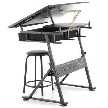  Biurko stół kreślarski z szufladami i taboretem do rysowania szkicowania 115x60 cm - zdj. dodatkowe 7