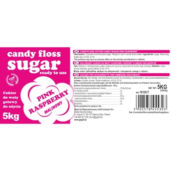  Kolorowy cukier do waty cukrowej czerwony o smaku malinowym 5kg - zdj. dodatkowe 2