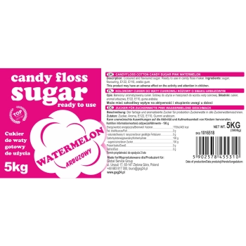  Kolorowy cukier do waty cukrowej czerwony o smaku arbuzowym 5kg - zdj. dodatkowe 2