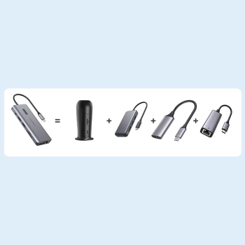  Adapter HUB wielofunkcyjny z wyświetlaczem USB-C USB-A VGA AUX SD TF 12w1 szary - zdj. dodatkowe 7