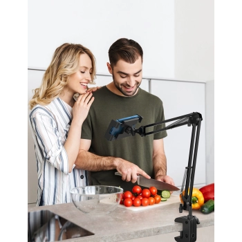  Uchwyt statyw składane ramię do biurka stołu na telefon tablet czarno-szary - zdj. dodatkowe 3