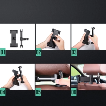  Samochodowy uchwyt do smartfona tableta mocowany do zagłówka czarny - zdj. dodatkowe 8