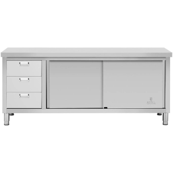  Stół blat roboczy centralny z szafką z drzwiami suwanymi i 3 szufladami 200 x 60 x 85 cm - zdj. dodatkowe 4