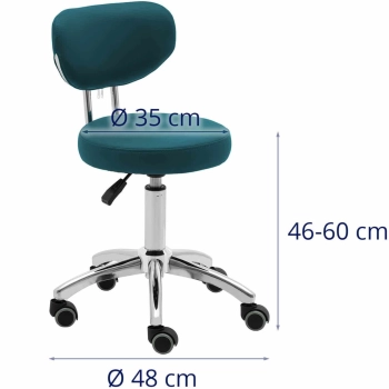  Krzesło kosmetyczne obrotowe z oparciem na kółkach 46-60 cm ASCONA - turkusowe - zdj. dodatkowe 5