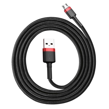  Wytrzymały elastyczny kabel przewód USB microUSB QC3.0 2.4A 1M czarno-czerwony - zdj. dodatkowe 2