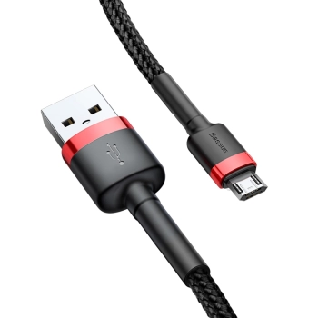  Wytrzymały elastyczny kabel przewód USB microUSB QC3.0 2.4A 1M czarno-czerwony - zdj. dodatkowe 3
