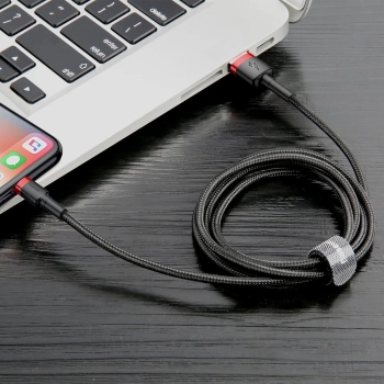  Wytrzymały elastyczny kabel przewód USB Iphone Lightning QC3.0 2.4A 0.5M czarno-czerwony - zdj. dodatkowe 3