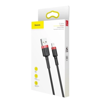  Wytrzymały elastyczny kabel przewód USB Iphone Lightning QC3.0 2.4A 0.5M czarno-czerwony - zdj. dodatkowe 8