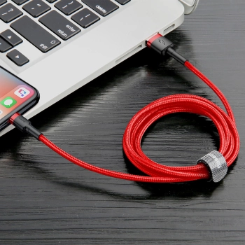  Wytrzymały elastyczny kabel przewód USB Iphone Lightning QC3.0 2.4A 1M czerwony - zdj. dodatkowe 3