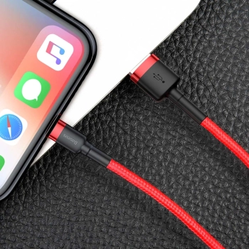  Wytrzymały elastyczny kabel przewód USB Iphone Lightning QC3.0 1.5A 2M czerwony - zdj. dodatkowe 6