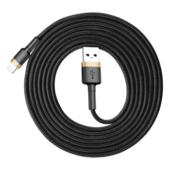  Wytrzymały elastyczny kabel przewód USB Iphone Lightning QC3.0 1.5A 2M czarno-złoty - zdj. dodatkowe 4