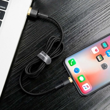  Wytrzymały elastyczny kabel przewód USB Iphone Lightning QC3.0 1.5A 2M czarno-złoty - zdj. dodatkowe 7