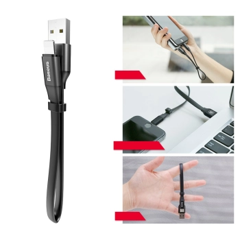  Płaski kabel przewód USB Iphone Lightning z uchwytem 2A 23CM czarny - zdj. dodatkowe 9