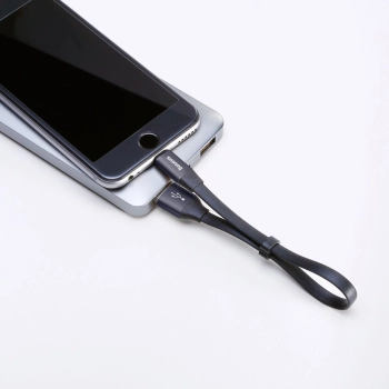  Płaski kabel przewód USB Iphone Lightning z uchwytem 2A 23CM czarny - zdj. dodatkowe 5