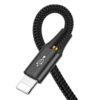  Kabel przewód USB 4w1 2 x Iphone Lightning USB-C microUSB w nylonowym oplocie 3.5A 1.2m czarny - zdj. dodatkowe 2