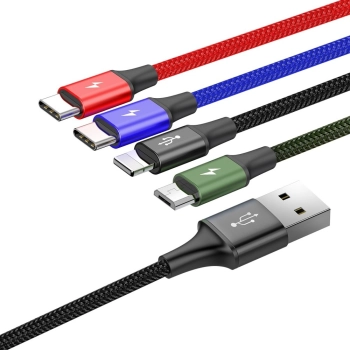  Kabel przewód USB 4w1 Iphone Lightning 2 x USB-C microUSB w nylonowym oplocie 3.5A 1.2m czarny - zdj. dodatkowe 3