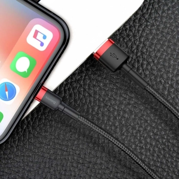  Wytrzymały nylonowy kabel przewód USB Iphone Lightning QC3.0 2A 3M czarno-czerwony - zdj. dodatkowe 6