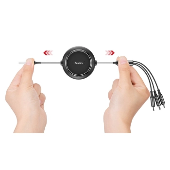  Rozwijany kabel przewód 3w1 USB microUSB Iphone Lightning USB-C 3.5A 35cm 120cm czarny - zdj. dodatkowe 7