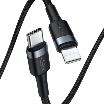  Wytrzymały nylonowy kabel przewód USB-C PD Iphone Lightning 18W QC3.0 1m czarny-szary - zdj. dodatkowe 1