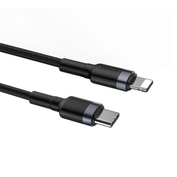  Wytrzymały nylonowy kabel przewód USB-C PD Iphone Lightning 18W QC3.0 1m czarny-szary - zdj. dodatkowe 3