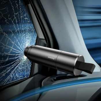  Młotek bezpieczeństwa zbijak do szyb + nóż do cięcia pasów szary 2w1 - zdj. dodatkowe 7