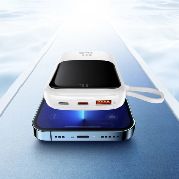  Qpow powerbank 10000mAh wbudowany kabel USB Typu C 22.5W Quick Charge biały - zdj. dodatkowe 10