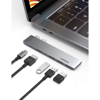  Wielofunkcyjny HUB port do MacBook Pro / Air 2x USB-C na USB-C HDMI 3x USB 3.0 - szary - zdj. dodatkowe 9