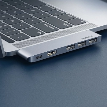  Wielofunkcyjny HUB port do MacBook Pro / Air 2x USB-C na USB-C HDMI 3x USB 3.0 - szary - zdj. dodatkowe 1