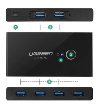  Switch box HUB przełącznik 4x USB 3.2 Gen 1 rozdzielacz USB na dwa komputery - czarny - zdj. dodatkowe 6