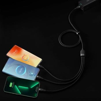  Kabel przewód 3w1 USB do USB-C / iPhone Lightning / micro USB 1.2m - czarny - zdj. dodatkowe 7