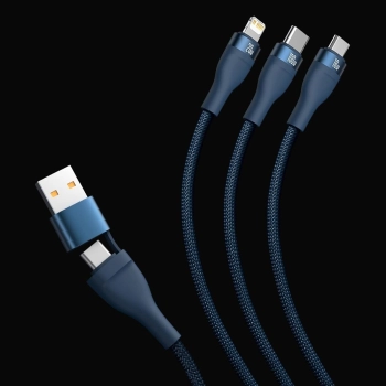  Kabel przewód 4w1 USB+USB-C do USB-C / iPhone Lightning / micro USB 1.2m - niebieski - zdj. dodatkowe 7