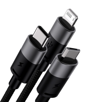  Kabel przewód do telefonu StarSpeed 3w1 USB - micro USB / iPhone Lightning / USB-C 1.2m - czarny - zdj. dodatkowe 1