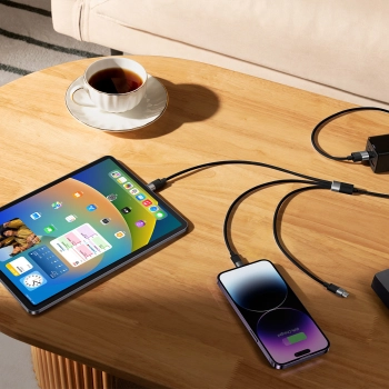  Kabel przewód do telefonu StarSpeed 3w1 USB - micro USB / iPhone Lightning / USB-C 1.2m - czarny - zdj. dodatkowe 2