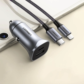  Szybka ładowarka samochodowa USB-A i USB-C 30W PD PPS - szara - zdj. dodatkowe 1