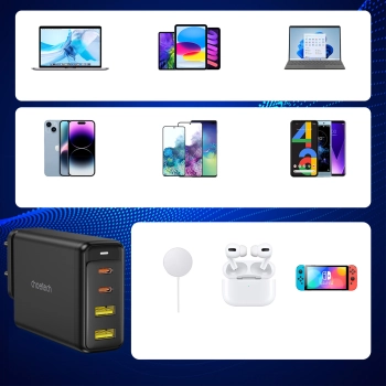  Ładowarka zasilacz GaN 140W 4 porty 2x USB-C + 2x USB - czarna - zdj. dodatkowe 7